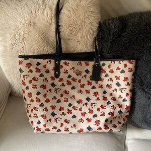 Coach Reversible City Tote Roses on one Side and Black on the other